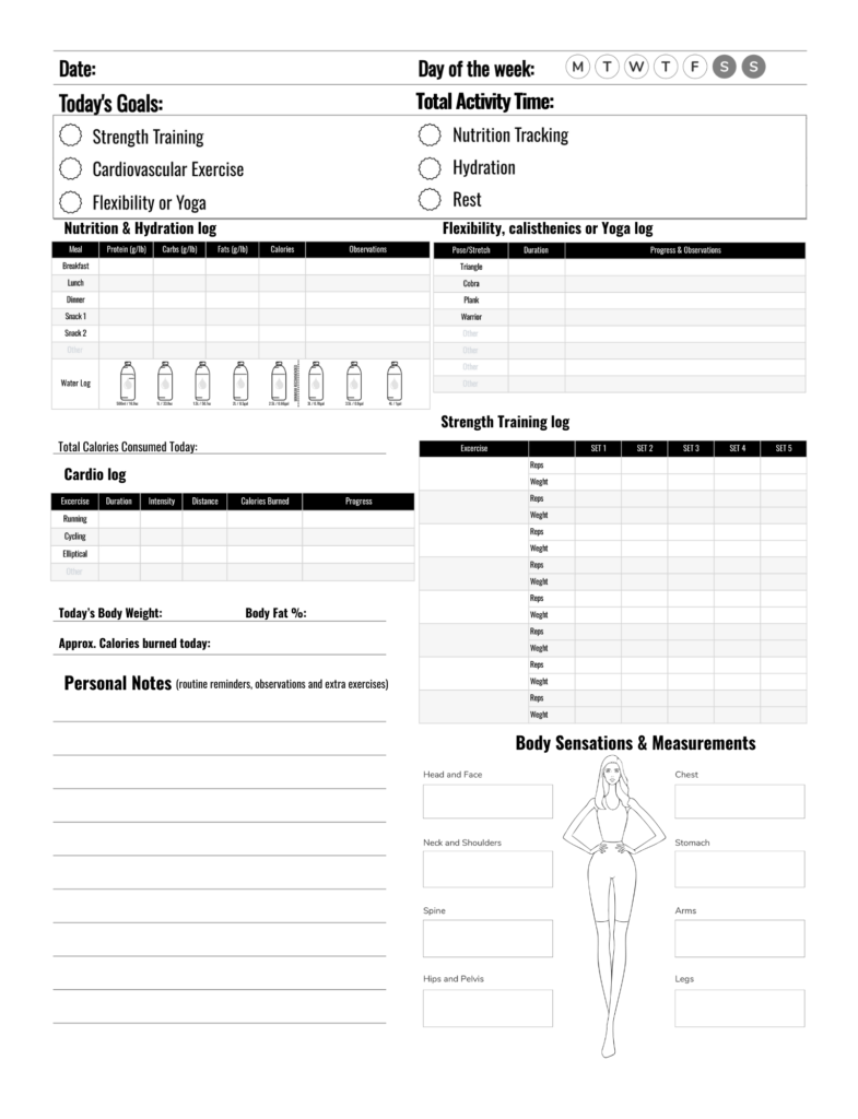 Workout log book for women normal page