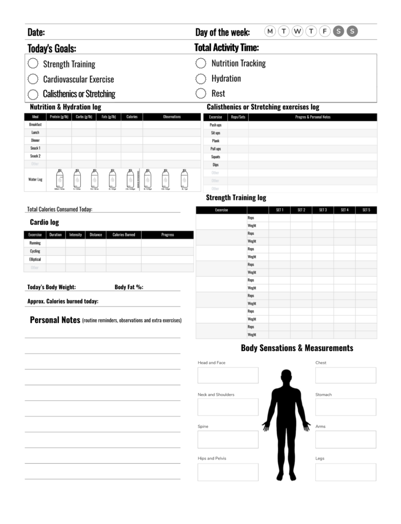 Workout log book for Men normal page